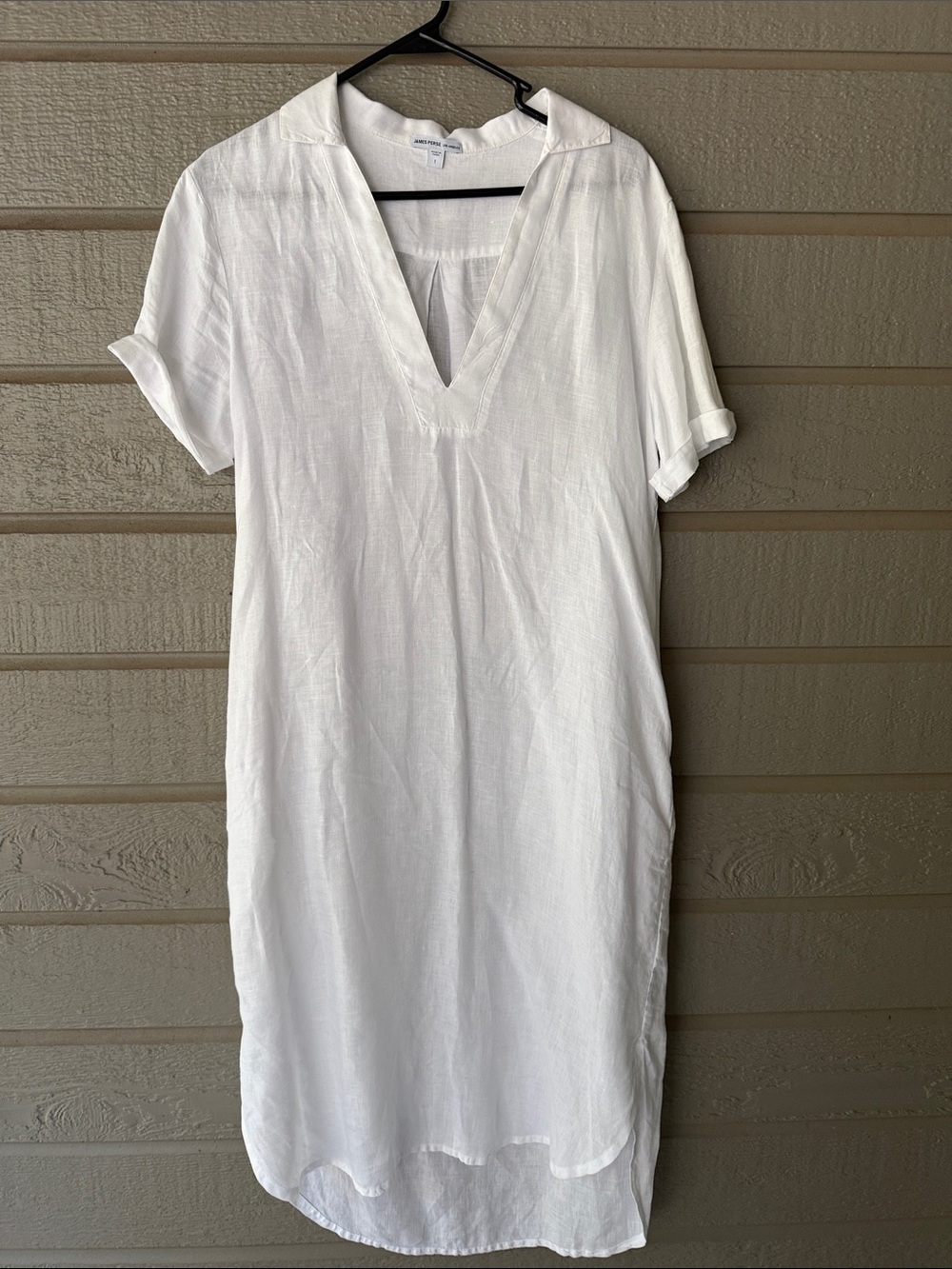 James Perse White Linen V-Neck Short Sleeve Dress